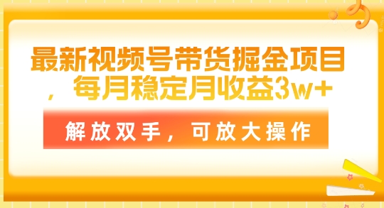 最新视频号带货掘金项目，每月稳定月收益1w+，解放双手，可放大操作