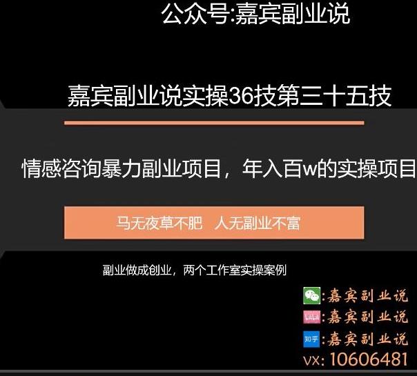 嘉宾副业说实操36技第三十五技：情感咨询暴力副业项目，年入百万的实操项目分享