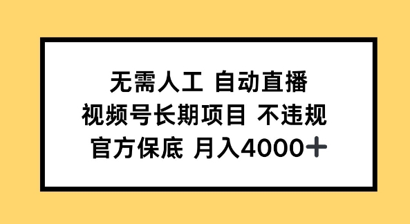 无需人工自动直播，视频号长期项目 不违规，官方保底月入4k左右