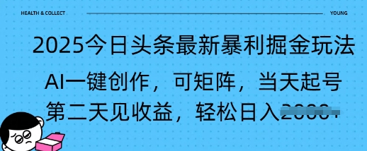 2025今日头条最新暴利掘金玩法，AI一键创作，可矩阵，当天起号，第二天见收益轻松日入多张