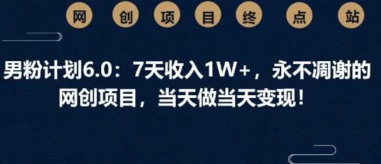 男粉计划6.0:7天收入1W+,永不凋谢的网创项目,当天做当天变现