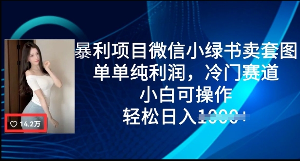 暴利项目微信小绿书卖套图，单单纯利润，冷门赛道， 小白可操作，轻松日入多张