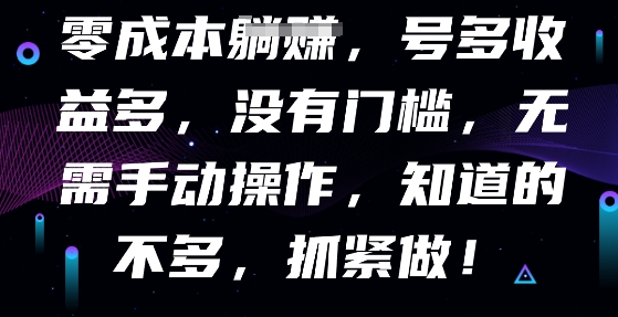 零成本全自动，号多收益多，没有门槛，无需手动