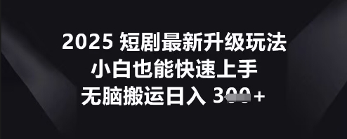 2025短剧最新升级玩法，小白也能快速上手，无脑搬运日入3张