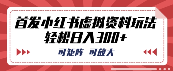 首发小红书虚拟资料玩法，可矩阵，可放大，轻松日入3张