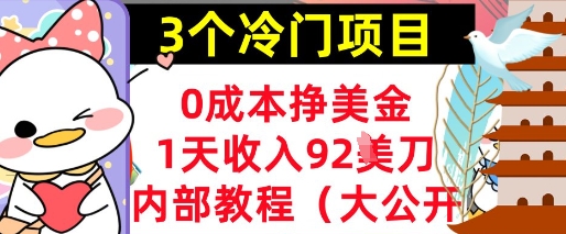 3个冷门项目，0成本挣美金，1天收入92刀，超简单， 内部教程(首次公开)