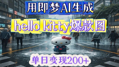 用即梦AI生成Hello Kitty爆款图，单日变现2张