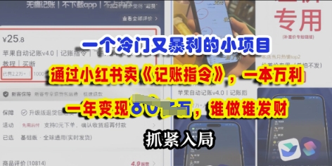 一个冷门需求,通过小红书卖《记账指令》,一本万利,谁做谁发,抓紧入局
