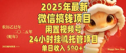 2025年最新微信搞钱项目，闲置视频号年24小时挂G托管项目，单日收入多张
