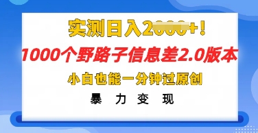 2025抖音1000个野路子信息差最新玩法，一分钟过原创，暴力变现月入几k