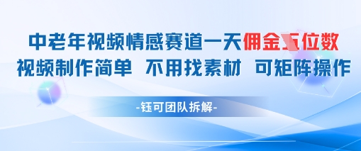中老年情感赛道一天佣金多张 视频制作简单不用找素材 可矩阵操作