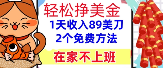 在家不上班,轻松挣美金, 1天收入89美刀,2个免费方法,懒人捡钱