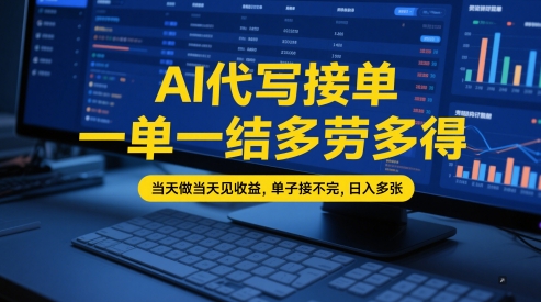 AI代写接单,一单一结多劳多得,当天做当天见收益,单子接不完,日入多张【全网最全实操课程】