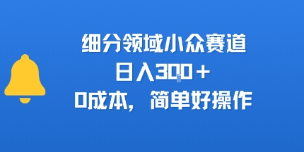 细分领域小众赛道，日入3张+，0成本，简单好操作
