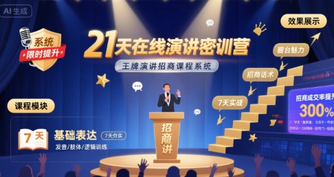 21天在线演讲密训营，程度先生王牌演讲招商课程系统