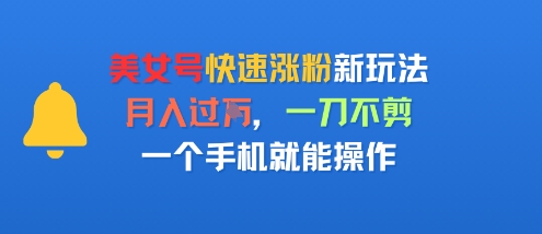 美女号快速涨粉新玩法，月入过W，一刀不剪，一个手机就能操作