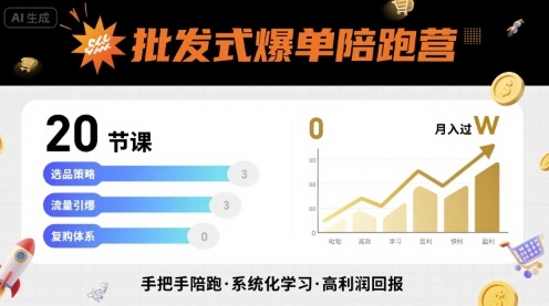 珊珊批发式爆单陪跑营，20节课带你实现批发式爆单，带你经松月入过W