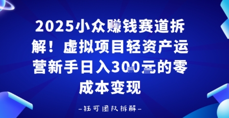 2025小众挣钱赛道拆解！虚拟项目轻资产运营新手日入3张的零成本变现