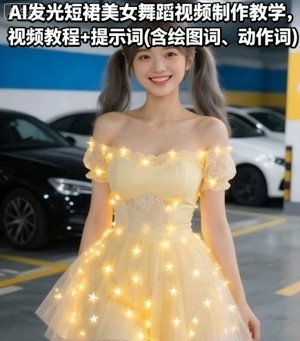 AI发光短裙美女舞蹈视频制作教学，视频教程+提示词(含绘图词、动作词)