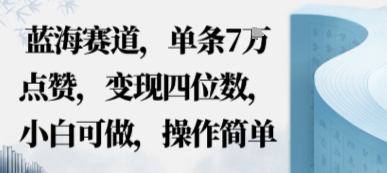 蓝海赛道，单条7W点赞，变现四位数，小白可做，操作简单