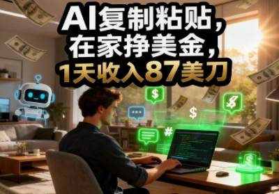 AI复制粘贴，在家挣美金，1天收入87美刀，适合小白，长久的被动收入