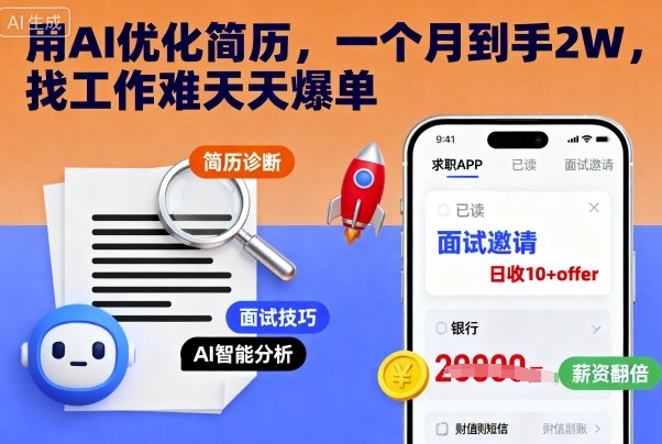 用AI优化简历，一个月到手2W，找工作难天天爆单
