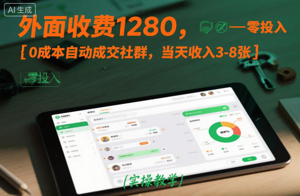 外面收费1280，0成本自动成交社群，当天收入3-8张【实操教学】